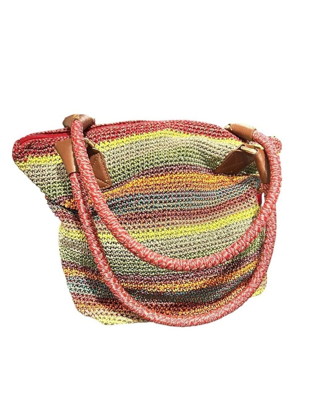The Sak Cambria Crochet Large Hobo Tote Shoulder Bag Rainbow Stripes VGC